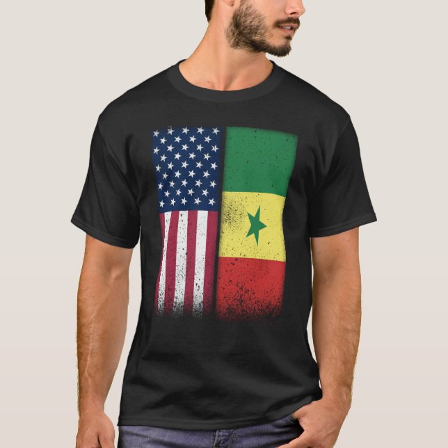 Senegal Senegalese American Flags Proud USA Senega T Shirt (Framsida)