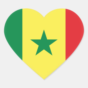 Senegal (Senegalesiska Flagga) Hjärtformat Klistermärke