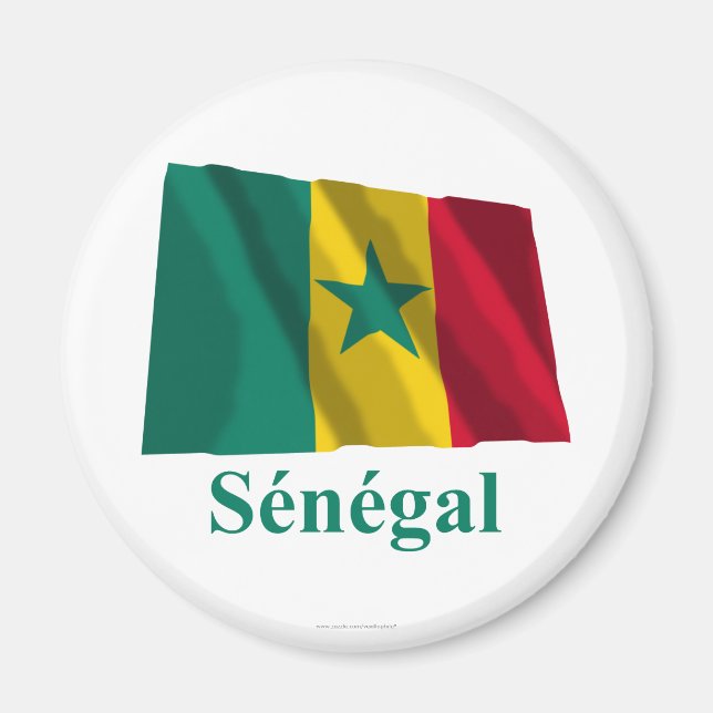 Senegal Wave Flagga med Namn i Fransk Magnet (Framsidan)