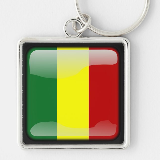 Senegals flagga fyrkantig silverfärgad nyckelring (Framsidan)