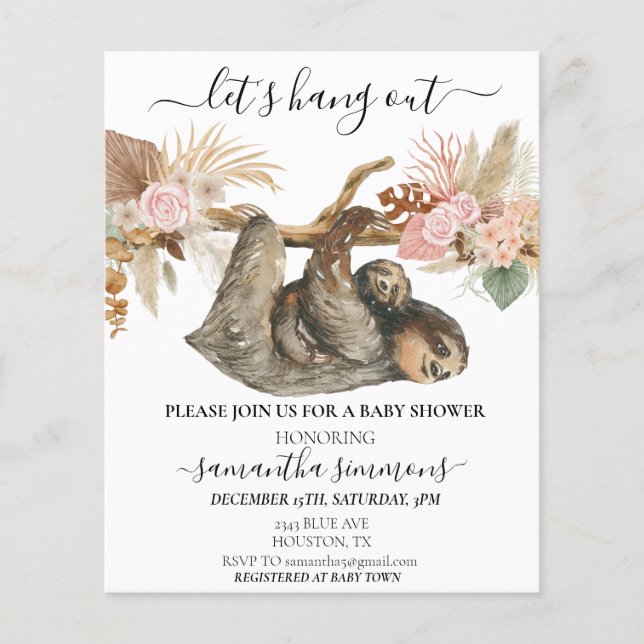 Sengångare Baby Shower Boho Tropisk akvarell (Framsida)