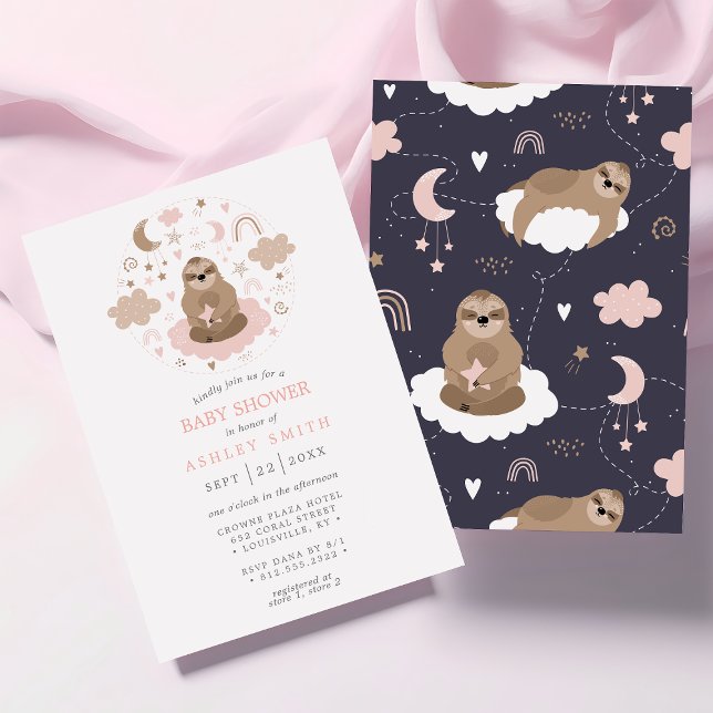Sengångare Måne Stjärnor Rosa Söt Flickas Förlossn Inbjudningar (Skapare uppladdad)