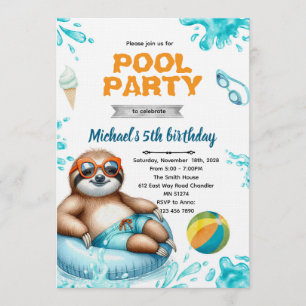 Sengångare poolparty födelsedagsinbjudan inbjudningar