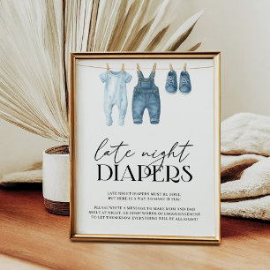 Sengvät Diapers Denimblå Jean Baby Shower Poster