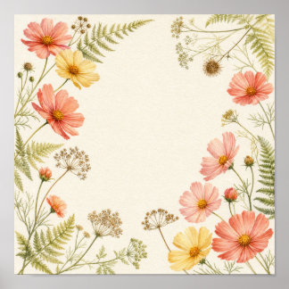 Senhöst Cosmos Botaniskt Fyrkantigt Väggkonsttryck Poster