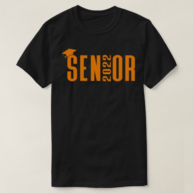 Senior 2022 Orange Studentmössa Design Pullover T Shirt (Design framsida)