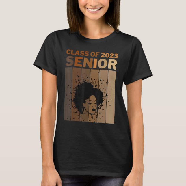 Senior 2023 Class Black Afro Melanin African Ameri T Shirt (Framsida)