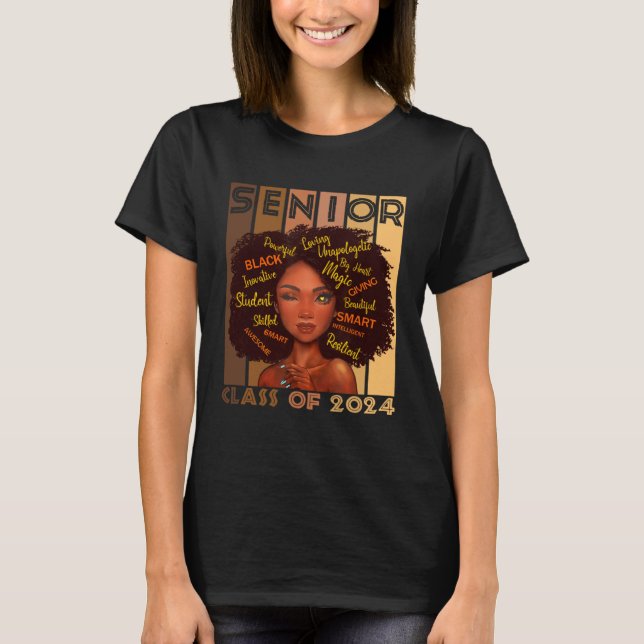 Senior 2024 Class Black Smart Afro Melanin African T Shirt (Framsida)