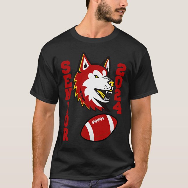 Senior 2024 Husky och Football T Shirt (Framsida)