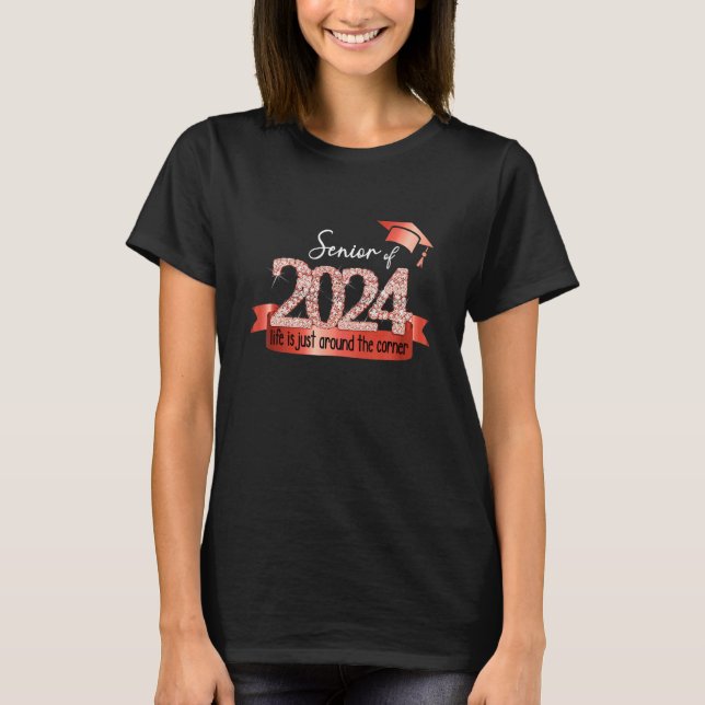 Senior 2024 I Motivational Quote Red Black Party O T Shirt (Framsida)