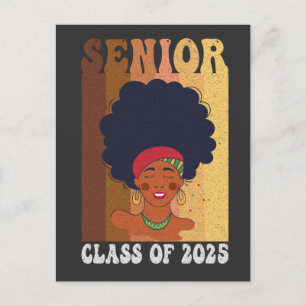 Senior 2025 Klass Svart Smart Afro Melanin Afrikan Meddelande Vykort