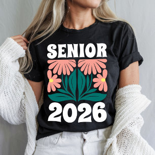 Senior 2026 Anpassad Retro Groovy Blommor Examen T Shirt