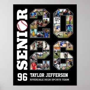 Senior 2026 Baseboll Lag Sport Foto Collage Poster