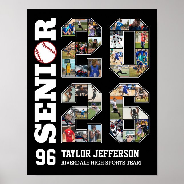 Senior 2026 Baseboll Lag Sport Foto Collage Poster (Framsidan)