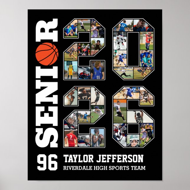 Senior 2026 Basketball Team Sports Photo Collage Poster (Framsidan)