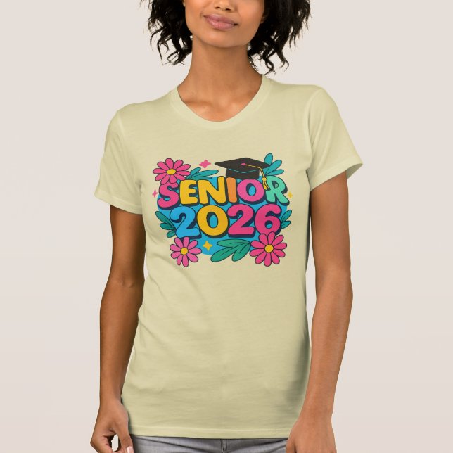 Senior 2026 Blommig Examenstillfälle Design T Shirt (Framsida)