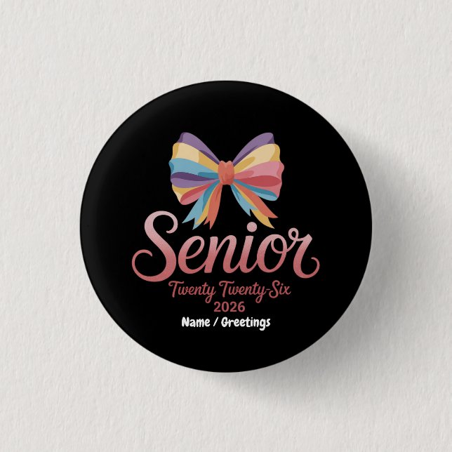 Senior 2026 Cute Rainbow Bow Studenten Coquette Knapp (Framsida)
