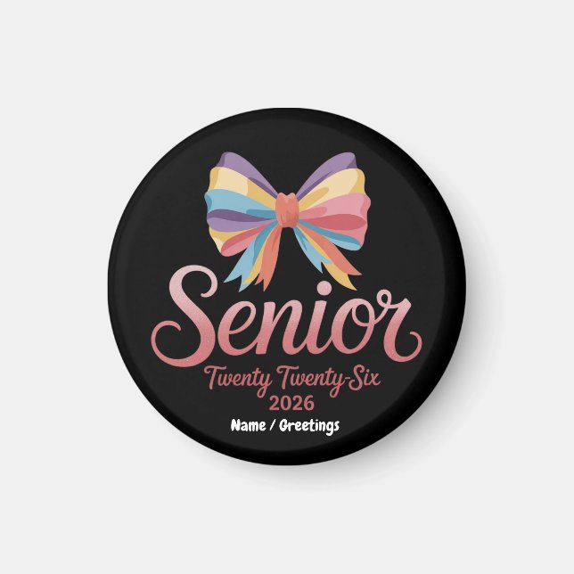 Senior 2026 Cute Rainbow Bow Studenten Coquette Magnet (Framsidan)