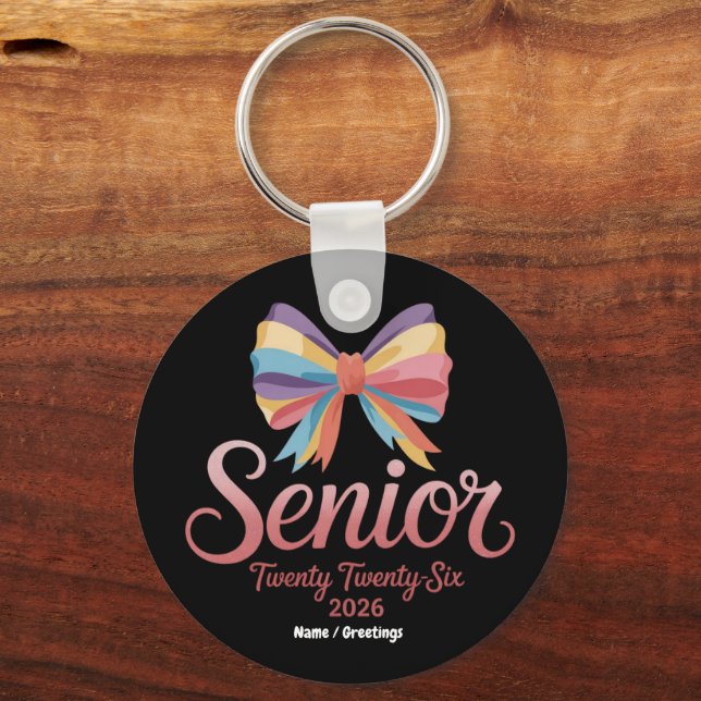 Senior 2026 Cute Rainbow Bow Studenten Coquette Nyckelring (Framsida)