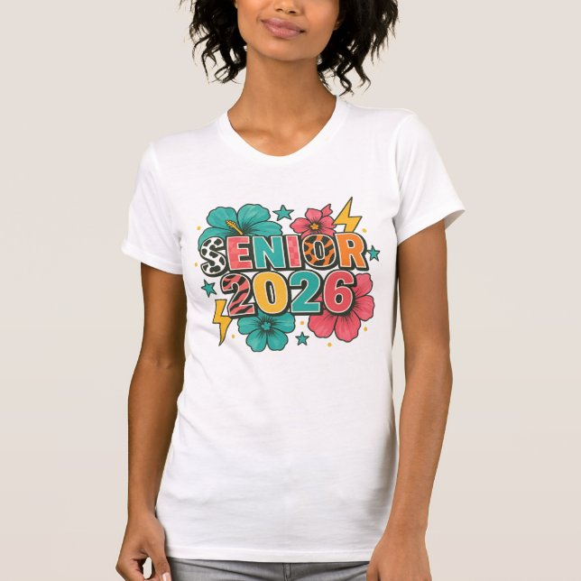 Senior 2026 Djärv Blommig Blixtdesign T Shirt (Framsida)