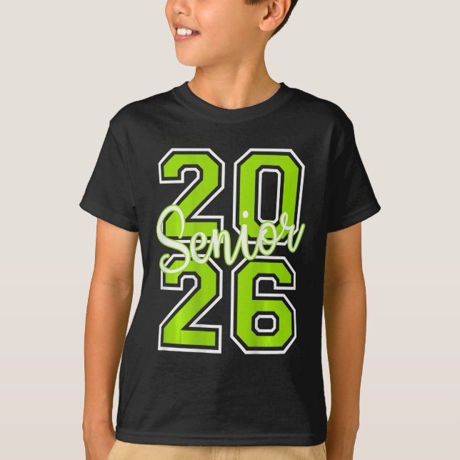 Senior 2026 Examen Varsity Limegrön Vit På T Shirt (Framsida)