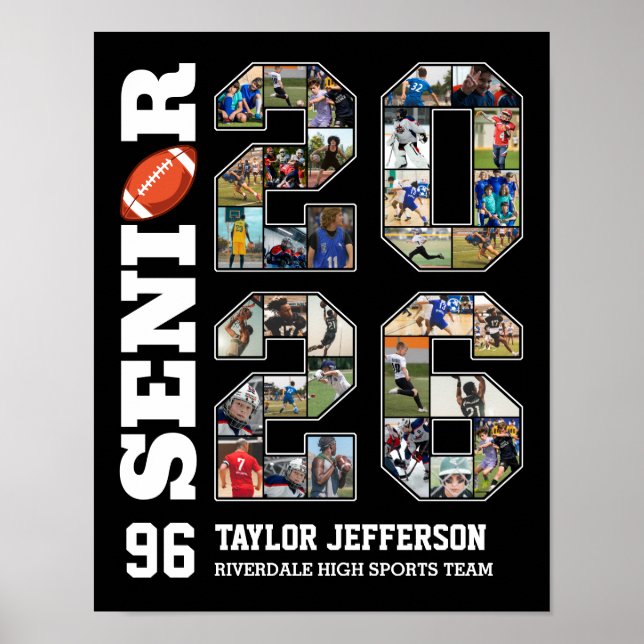 Senior 2026 Football Team Sports Photo Collage Poster (Framsidan)