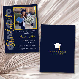 Senior 2026 Graduation Photo Invitation Navy Gold Inbjudningar