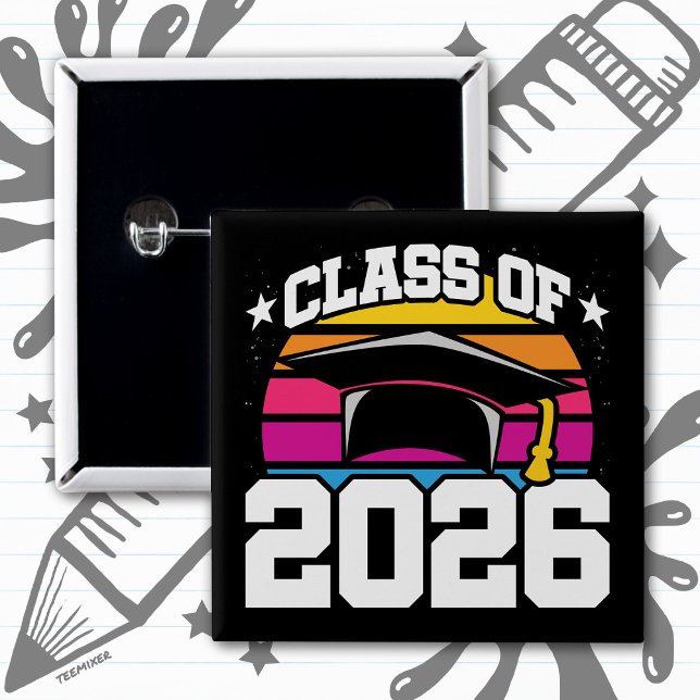 Senior 2026 Klass 2026 Examen Retro Solnedgång Knapp (Skapare uppladdad)