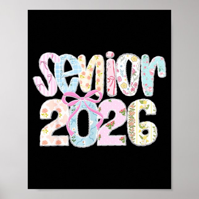 Senior 2026 pastell blomster patchwork bokstäver m poster (Framsidan)