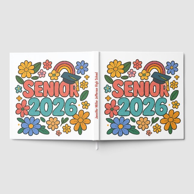 Senior 2026 Retro Rainbow Design Gästböcker (Full)