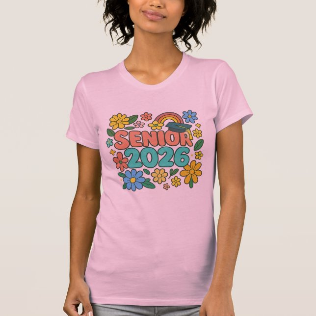 Senior 2026 Retro Rainbow Design T Shirt (Framsida)
