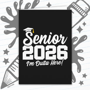 Senior 2026 Rolig Examenspresent Typography Kort