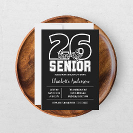 Senior 2026 Svart Examen Foto Inbjudningar