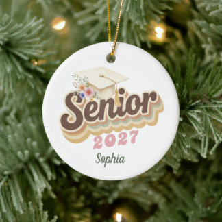 Senior 2027 jordtoner Blommig Examen Luva Julgransprydnad Keramik