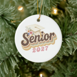 Senior 2027 jordtoner Blommig Examen Luva Julgransprydnad Keramik