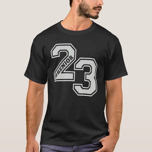 SENIOR 23 SENIOR 2023 RETRO WHITE & GRAY GRAD SWAG T SHIRT (Framsida)