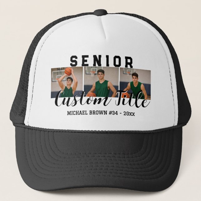 Senior Anpassad Text Valfritt Namn 3 Foto Collage Keps (Framsida)