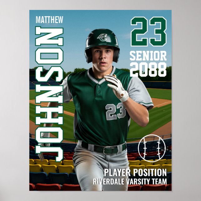 Senior Baseball Player School Team Sports Photo Poster (Framsidan)