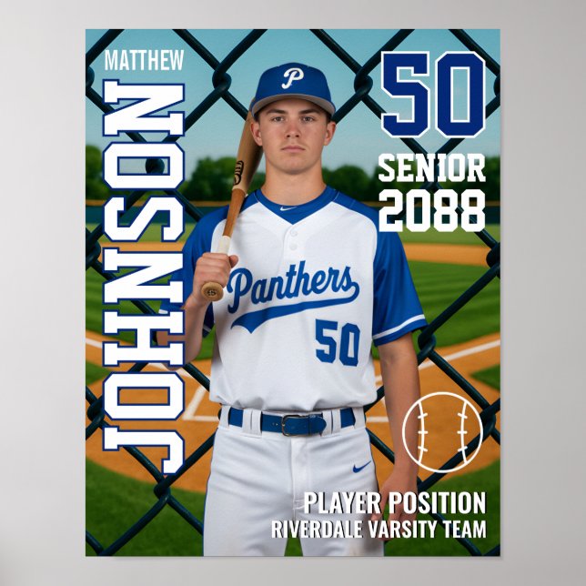 Senior Baseball Team Custom Photo Sports Poster (Framsidan)