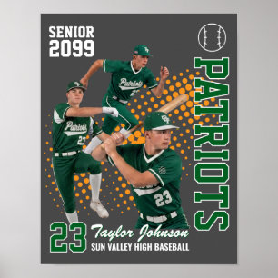 Senior Baseballspelare Anpassad Fotokollage Grön Poster