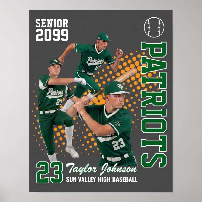 Senior Baseballspelare Anpassad Fotokollage Grön Poster (Framsidan)