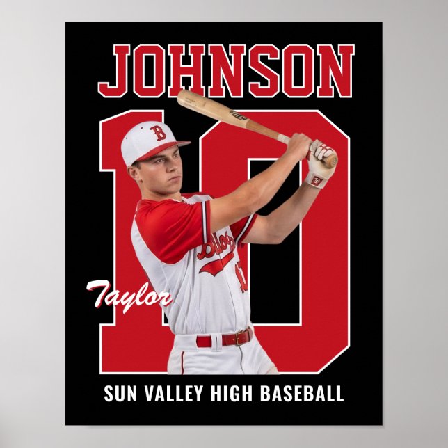 Senior Baseballspelare Nummer Anpassad Foto Röd Poster (Framsidan)
