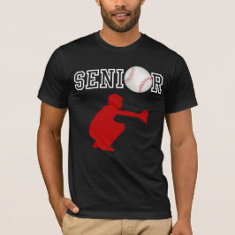 Senior Baseboll Catcher Spelare Röd Silhuett T Shirt