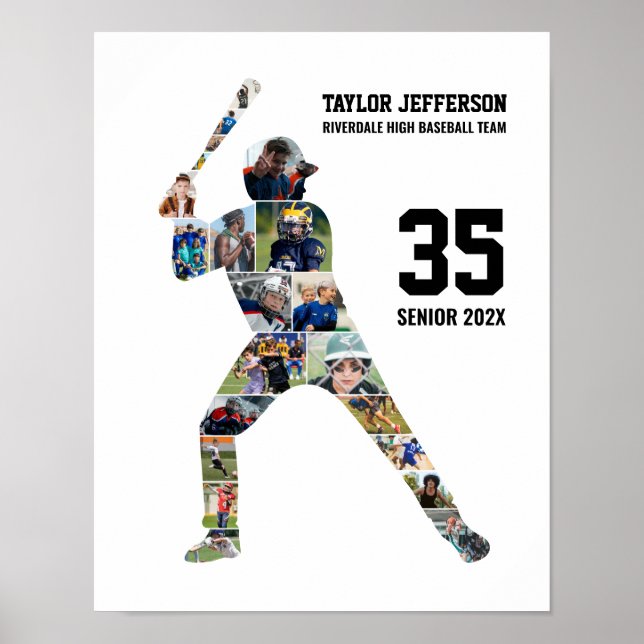 Senior Baseboll Lag Foto Collage Anpassade Sporter Poster (Framsidan)