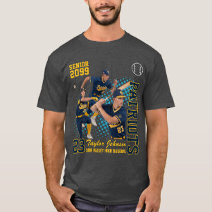 Senior Basebollspelare Anpassad fotokollage Blå T Shirt