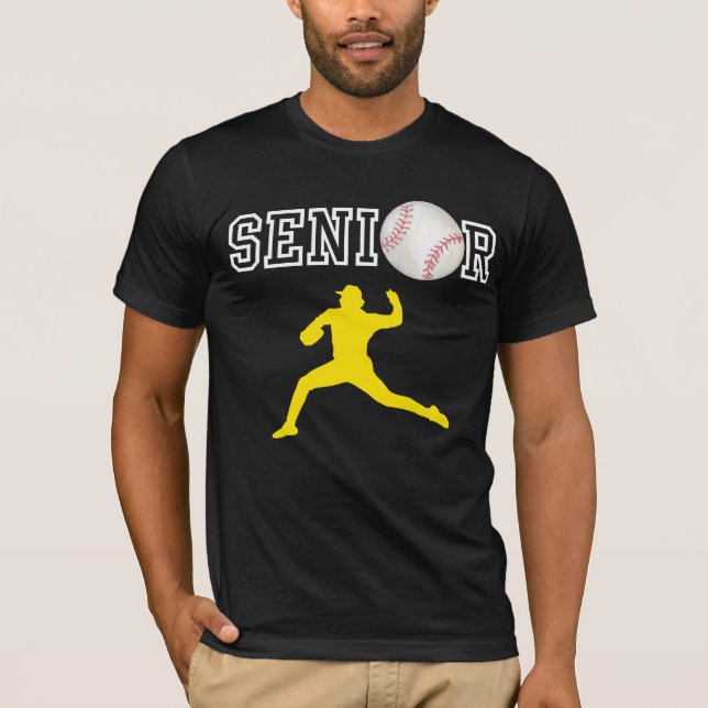 Senior Basebollspelare Gul Silhuett T Shirt (Framsida)