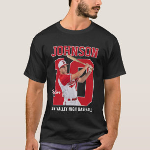 Senior Basebollspelare Nummer Anpassad Foto Röd T Shirt