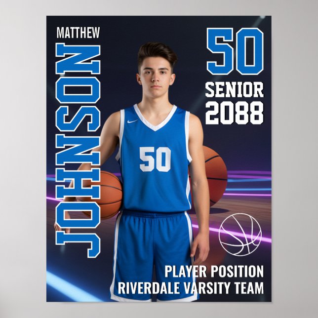 Senior Basketball MVP Player Portrait Photo Sports Poster (Framsidan)