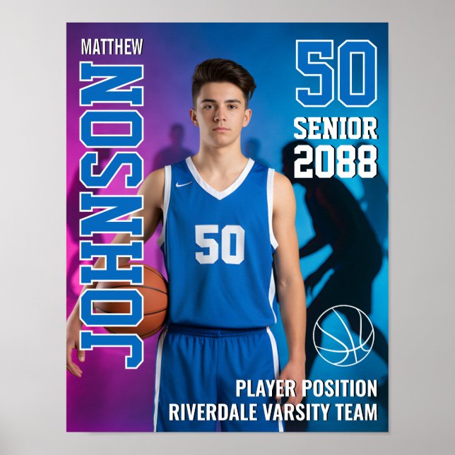 Senior Basketball Player Personalized Photo Sports Poster (Framsidan)
