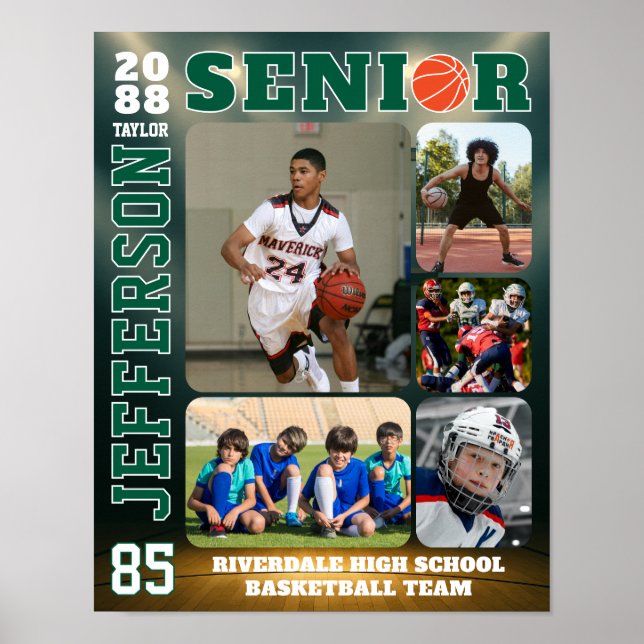 Senior Basketball Team Sports Custom Photo Collage Poster (Framsidan)